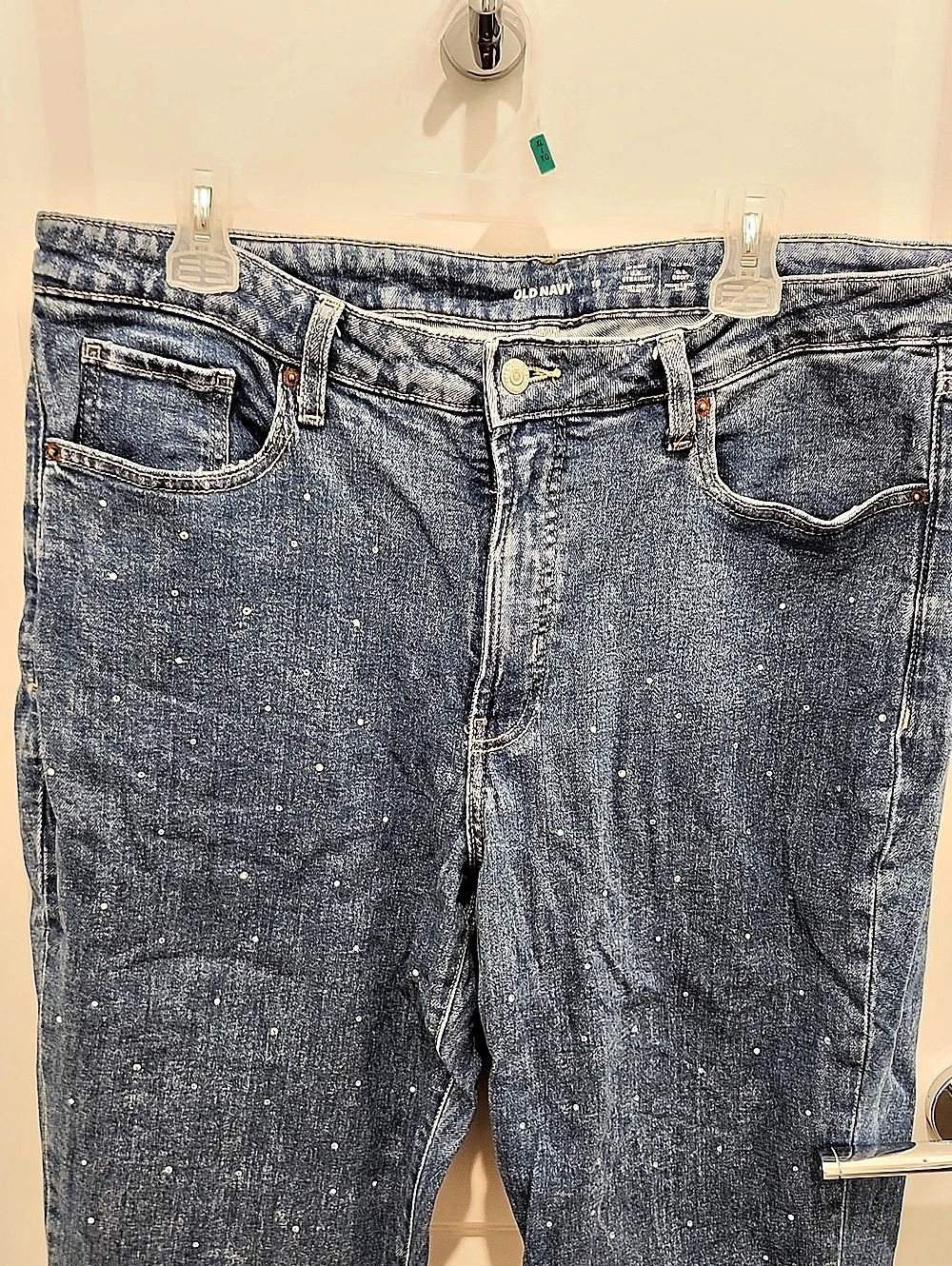 Old Navy High Rise O.G Straight Blue Jeans w/ Diamonds Sparkly Size 16 Womens
